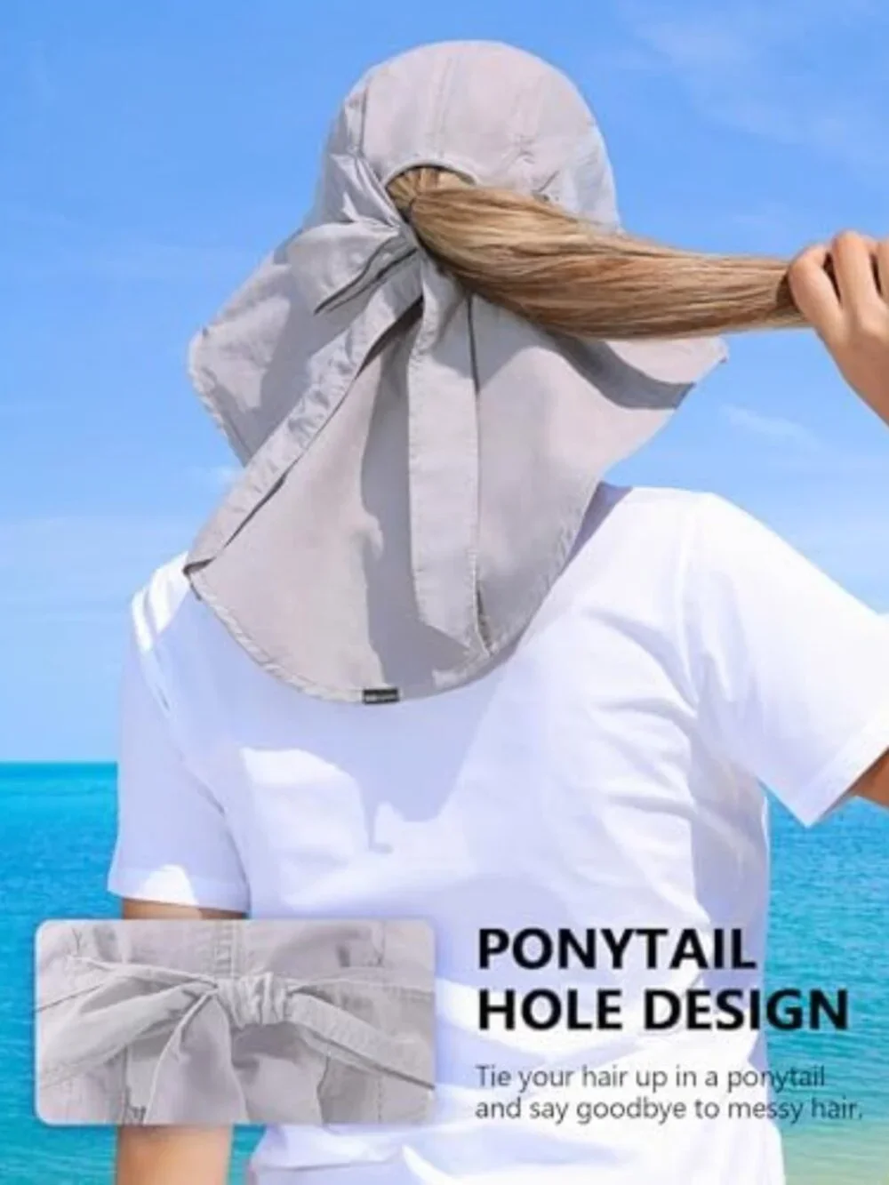 Wide Brim UV Protection Sun Hat for Women - Ponytail Hole & Neck Flap for Beach
